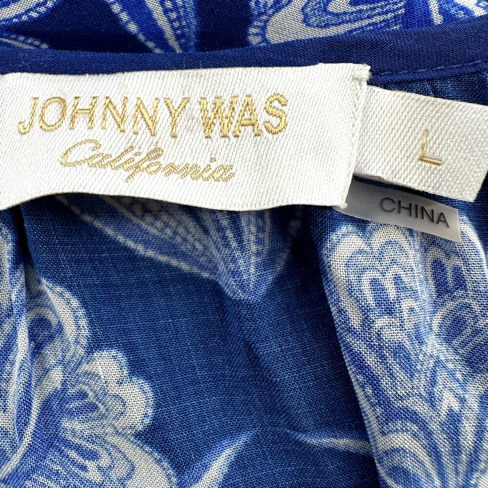 Johnny Was Yao Dress Midi Cover-Up Dolman Short Sleeve Tie Waist Floral Blue L - Picture 3 of 5